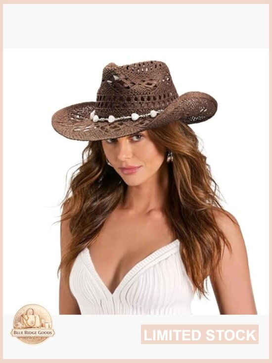 Straw Cowboy Hat with Shapeable Brim Woven Hollow Out Unisex Beach Roll Up Cap main image 4